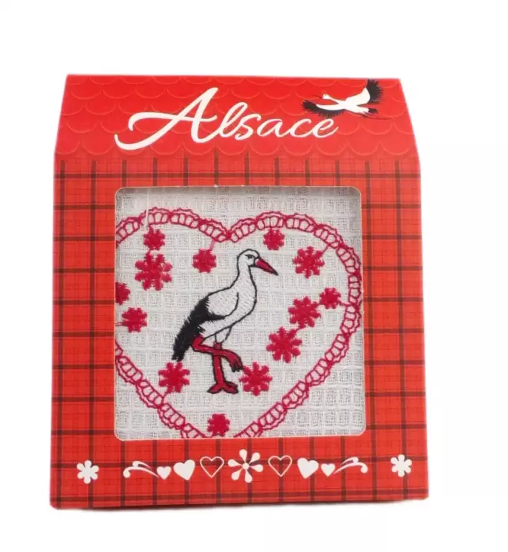 Torchon brod&eacute; C�ur rouge Alsace