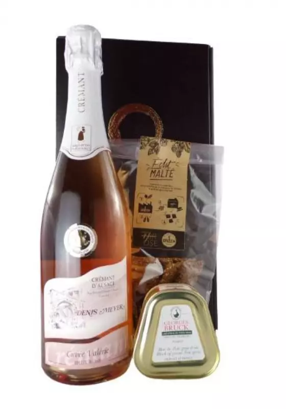 Coffret Apéritif Crémant d'Alsace Rosé et Bloc de Foie Gras Plaisir Gourmand