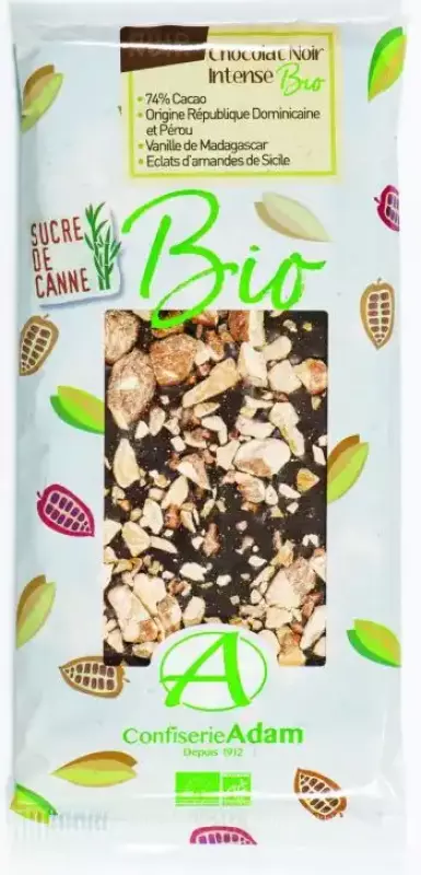 Chocolat Noir 74% Intense aux Amandes