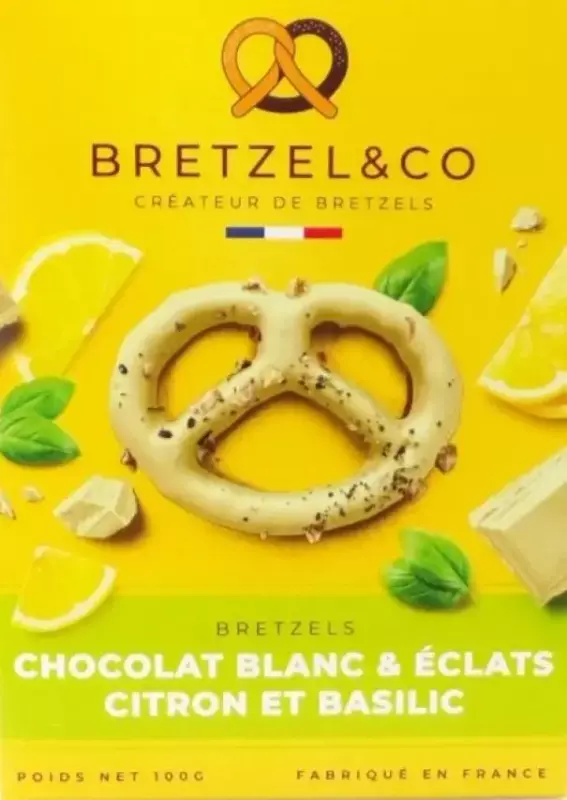 Bretzels enrobés de Chocolat Blanc, Citron et Basilic