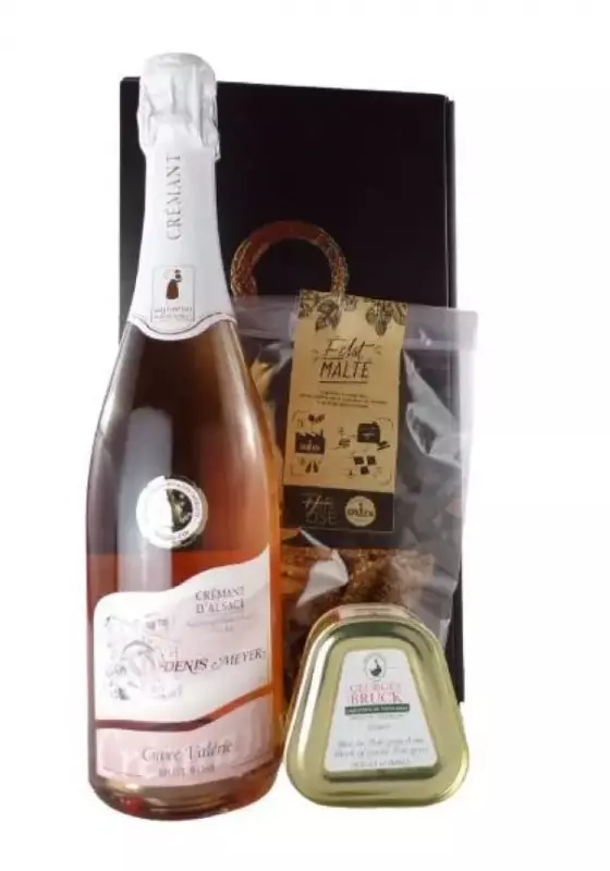 Coffret Apéritif Crémant d'Alsace Rosé et Bloc de Foie Gras Plaisir Gourmand