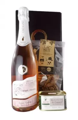 Coffret Apéritif Crémant d'Alsace Rosé et Bloc de Foie Gras Plaisir Gourmand